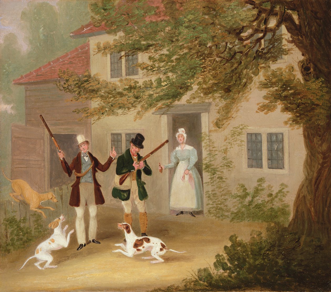 اثنين من الرياضيين مع انطلاق مؤشراتهم من كوخ ، c.1830 بواسطة جيمس بولارد
