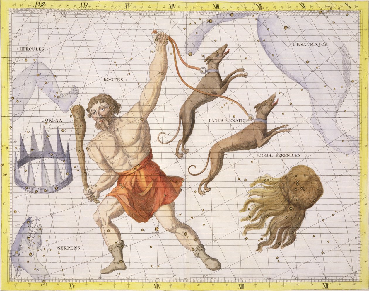 كوكبة بوتيس ، اللوحة 20 من "أطلس كويليستيس" ، بقلم جون فلامستيد (1646-1710) ، نُشر عام 1729 (نقش يدوي) بواسطة جيمس ثورنهيل