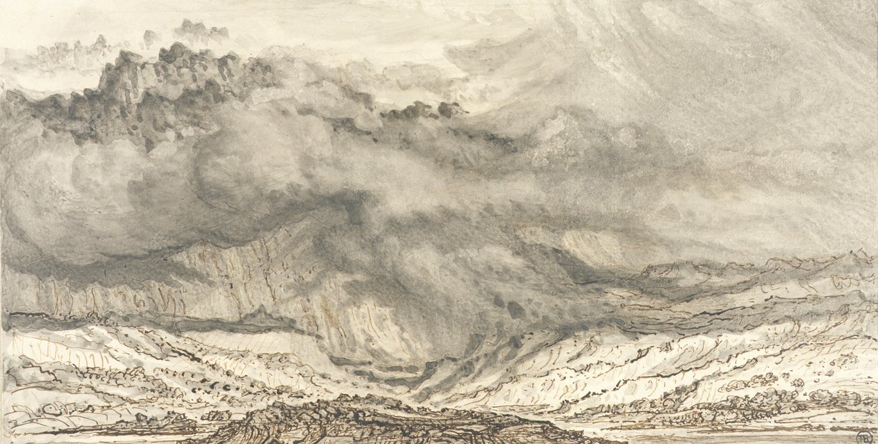 سنودون ، عاصفة تقترب ، 1853 (قلم وغسل رمادي على ورق) بواسطة جيمس وارد