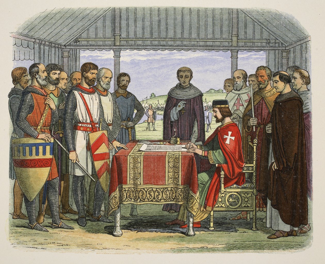 الملك جون يوقع الميثاق العظيم ، من تاريخ إنجلترا قبل الميلاد 55 إلى 1485 م. لندن ، 1863 بواسطة جيمس ويليام إدموند دويل