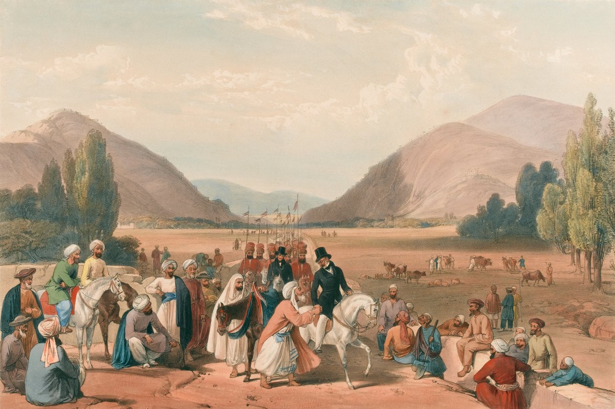 "مدخل إلى Caubul من Killa-Kazee [هكذا]" ، حوالي عام 1840 (طباعة حجرية ، ملون) بواسطة جيمس (بعد) أتكينسون