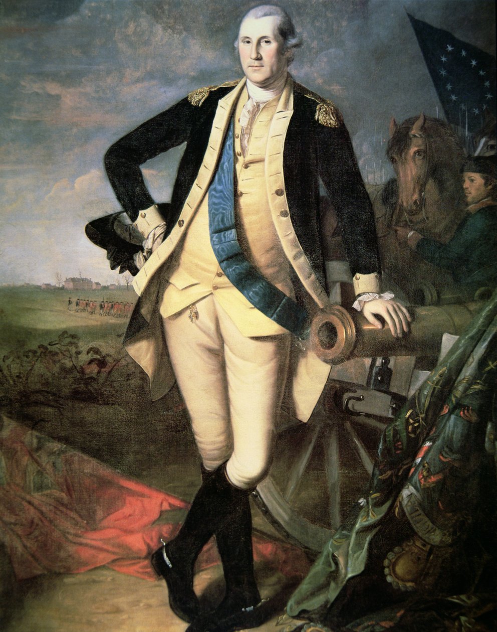 General George Washington (1732-99) at Yorktown, Virginia (colour litho) بواسطة جيمس (بعد) بيل