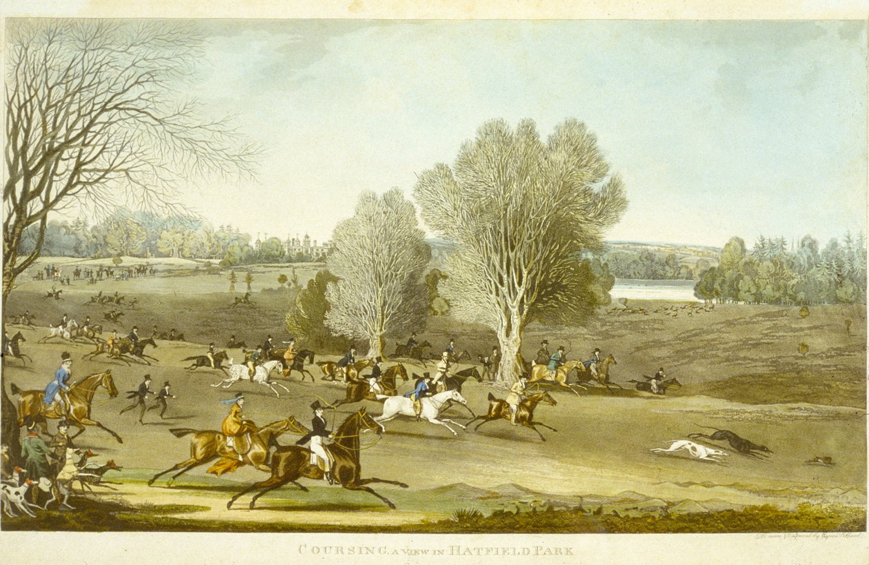 التعقب - منظر لمنتزه هاتفيلد ، نقش بواسطة جيمس بولارد (1797-1867) (لون ليثو) (انظر أيضًا 266808) بواسطة جيمس (بعد) بولارد