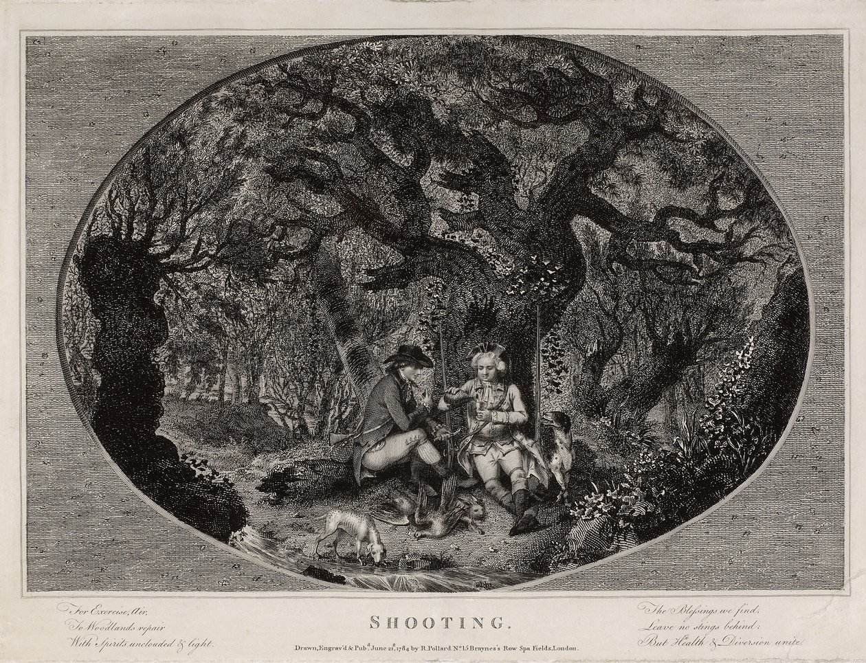 Shooting, engraved by Robert Pollard (1755-1838), published in 1784 (litho) بواسطة جيمس (بعد) بولارد