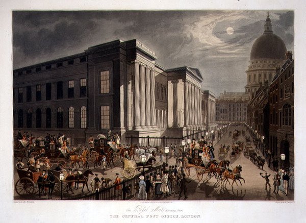 الرسائل الملكية بدءًا من مكتب البريد العام ، لندن ، نقشها آر جي ريفز (ص 1811-37) ، حانة. بواسطة توماس ماكلين بواسطة جيمس (بعد) بولارد