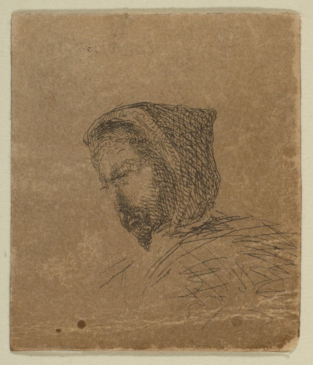 رأس ذكر مقنع من رسومات على لوحة مسح الساحل ، 1854-55. بواسطة جيمس أبوت ماكنيل ويسلر
