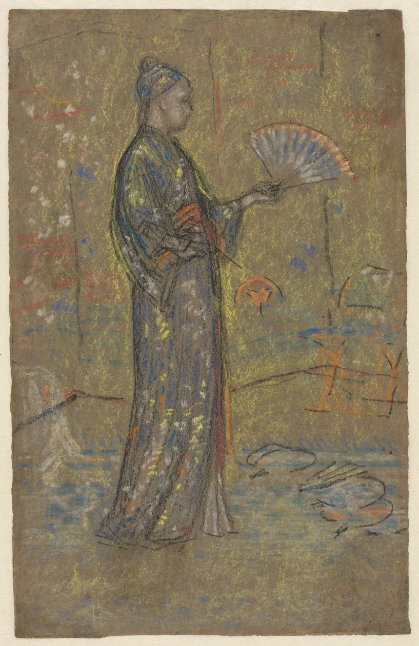 امرأة يابانية ترسم مروحة ، حوالي 1872 (الطباشير الأسود والباستيل) بواسطة جيمس أبوت ماكنيل ويسلر