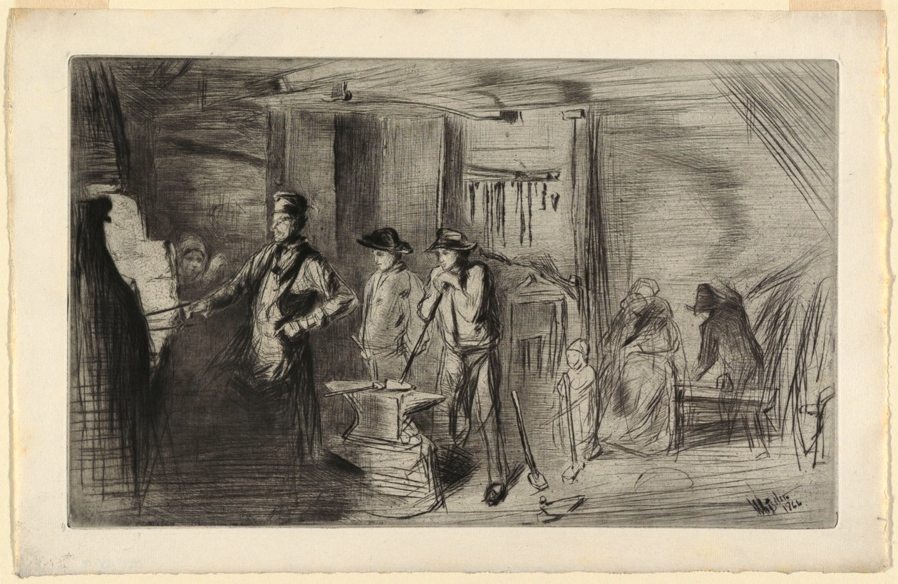 Print ، The Forge ، من سلسلة Etchings on the Thames ومواضيع أخرى ، 1861 بواسطة جيمس أبوت ماكنيل ويسلر
