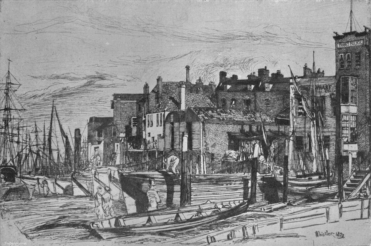 كانت شرطة التايمز تسمى في السابق Wapping Wharf ، 1859 ، 1903 بواسطة جيمس أبوت ماكنيل ويسلر