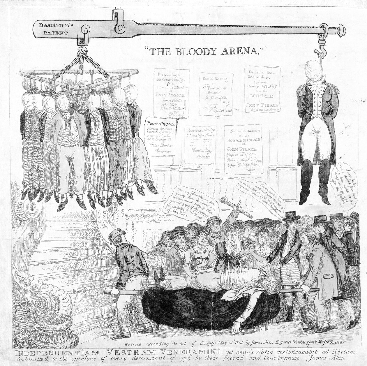 "The Bloody Arena" ، مطبوعة Newburyport ، 13 مايو 1806 بواسطة جيمس أكين