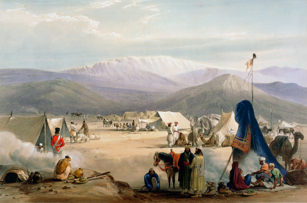 معسكر الجيش البريطاني في دادور عند مدخل ممر بولان ، الحرب الأنغلو-أفغانية الأولى ، 1838-1842 بواسطة جيمس أتكينسون