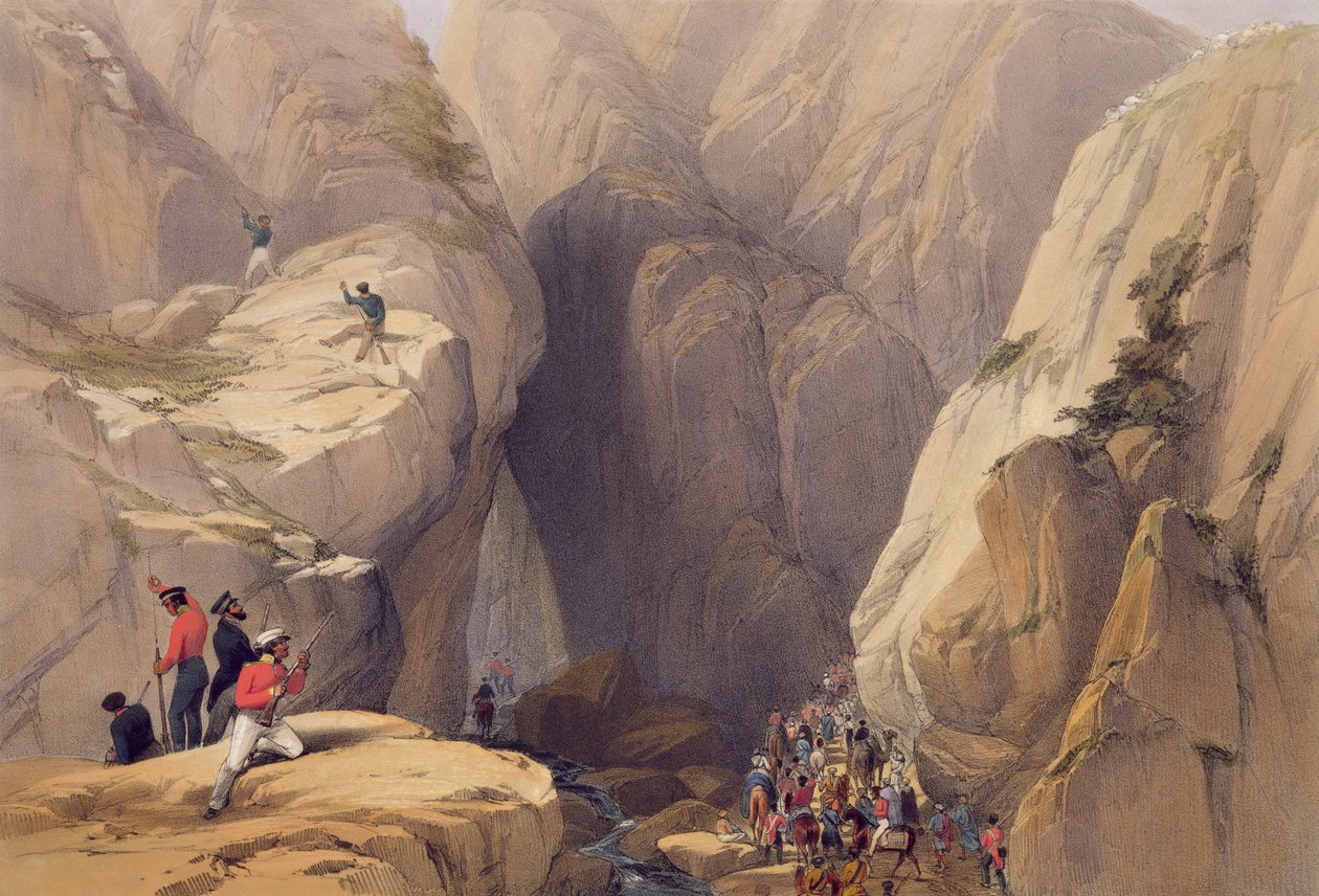 مدخل ممر كوجاك من باروش ، من "اسكتشات في أفغونستان" ، نقشها تشارلز هاجي (1810-1888) ولويس هاجي (1806-1885) ، نشرها هنري جريفز ، 1842 بواسطة جيمس أتكينسون