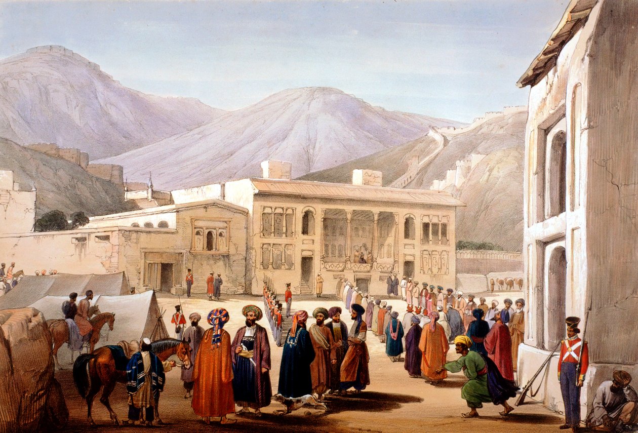 شاه شجاع ، دمية البريطانيين ، يحمل دوربار في كابول ، الحرب الأنغلو-أفغانية الأولى ، 1838-1842 بواسطة جيمس أتكينسون