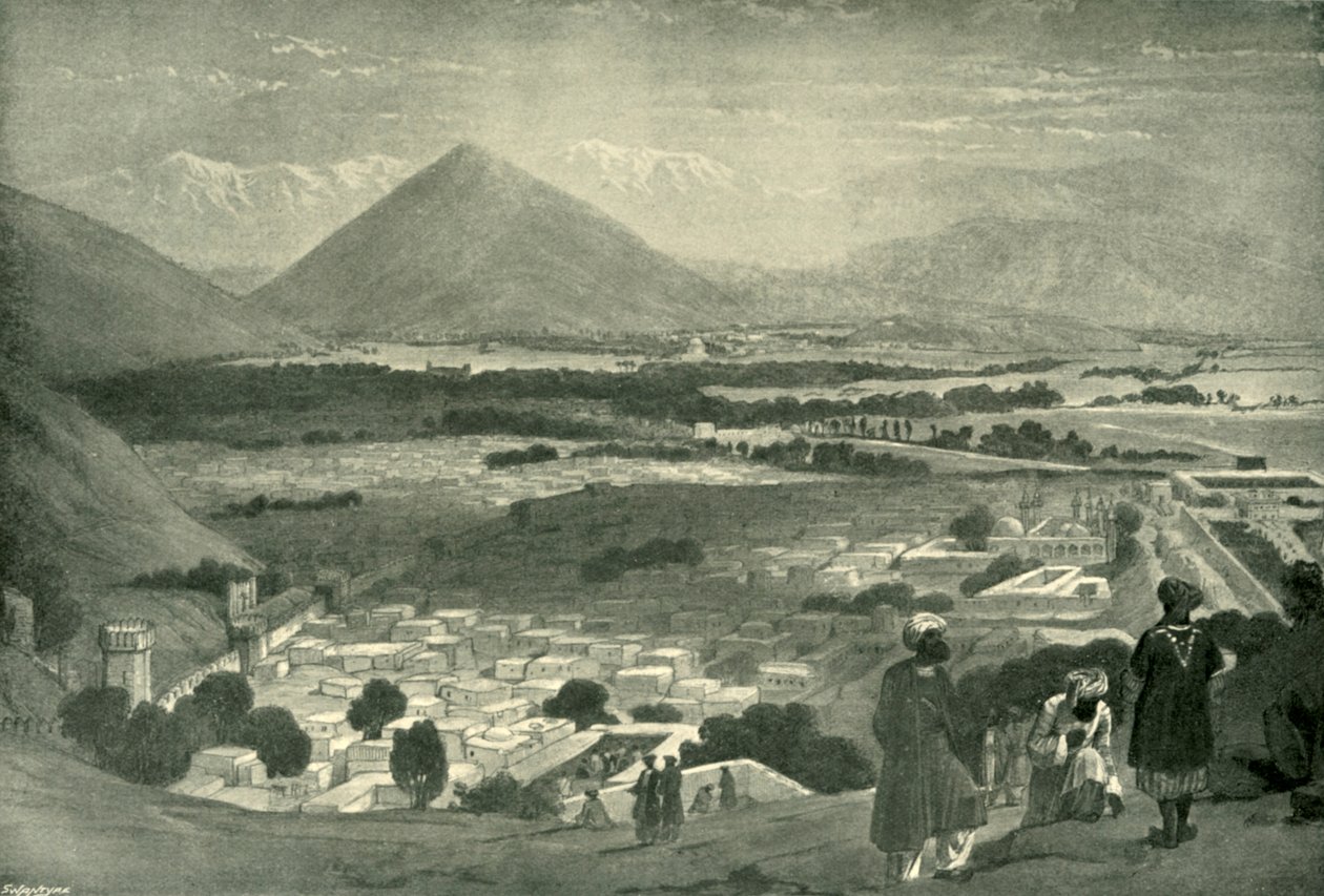 بالا حصار ومدينة كابول من الجزء العلوي من القلعة ، c1842 ، 1901. بواسطة جيمس أتكينسون