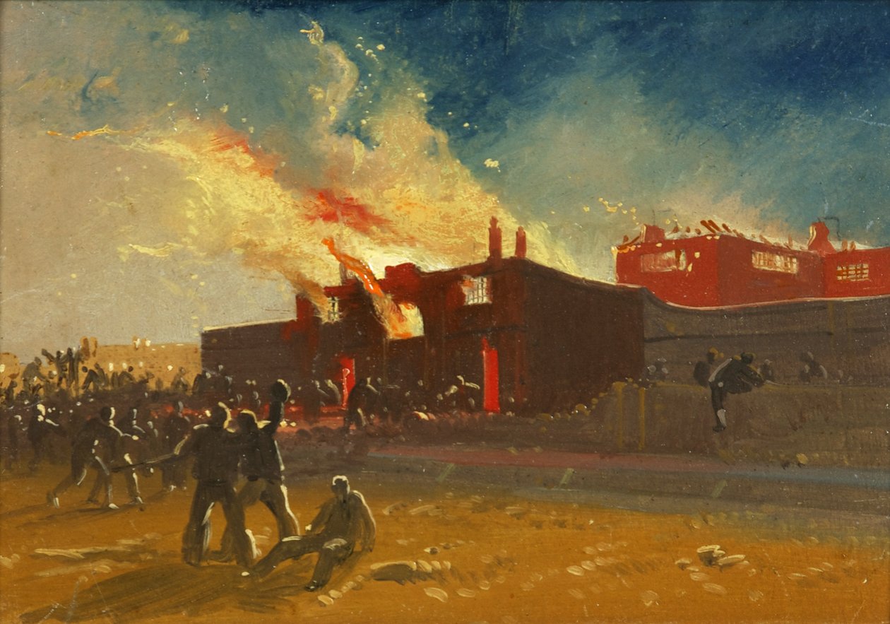 أعمال شغب بريستول: حرق سجن بوابة لوفورد ، حوالي عام 1831 (زيت على ورق) بواسطة جيمس بيكر باين