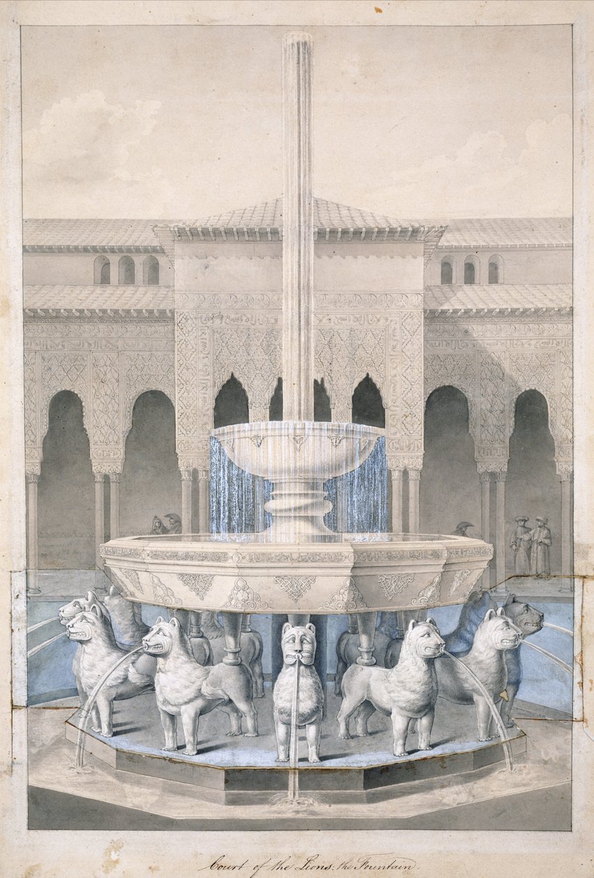 نافورة في بلاط الأسود ، الحمراء ، من الآثار العربية الإسبانية ، تم نشرها عام 1815 (النقش اليدوي) بواسطة جيمس كافانا ميرفي