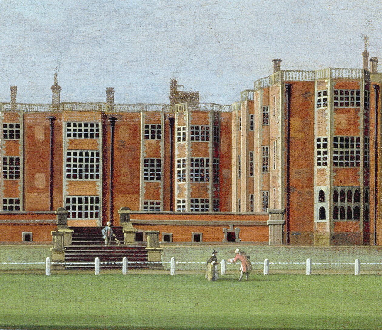 منظر من Temple Newsam House ، حوالي عام 1750 (زيت على قماش) (تفاصيل 128852 ، تُظهر القسم المركزي من الواجهة) بواسطة جيمس تشابمان