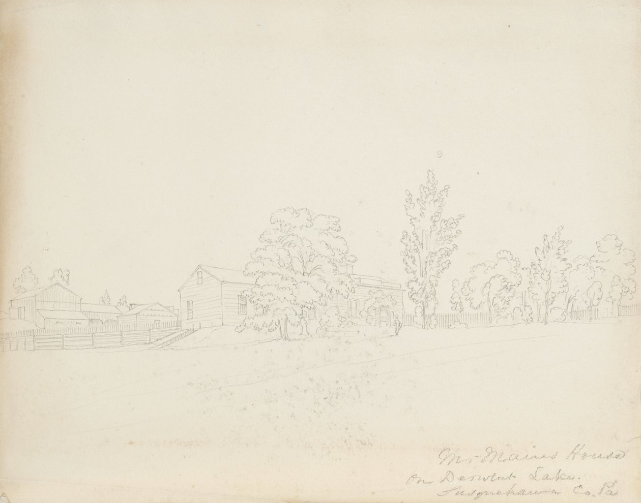 السيد ماينز هاوس على ديروينت ليك ، شركة سسكويهانا ، 1843 (الجرافيت على ورق نسج كريمي) بواسطة جيمس ديفيد سميلي
