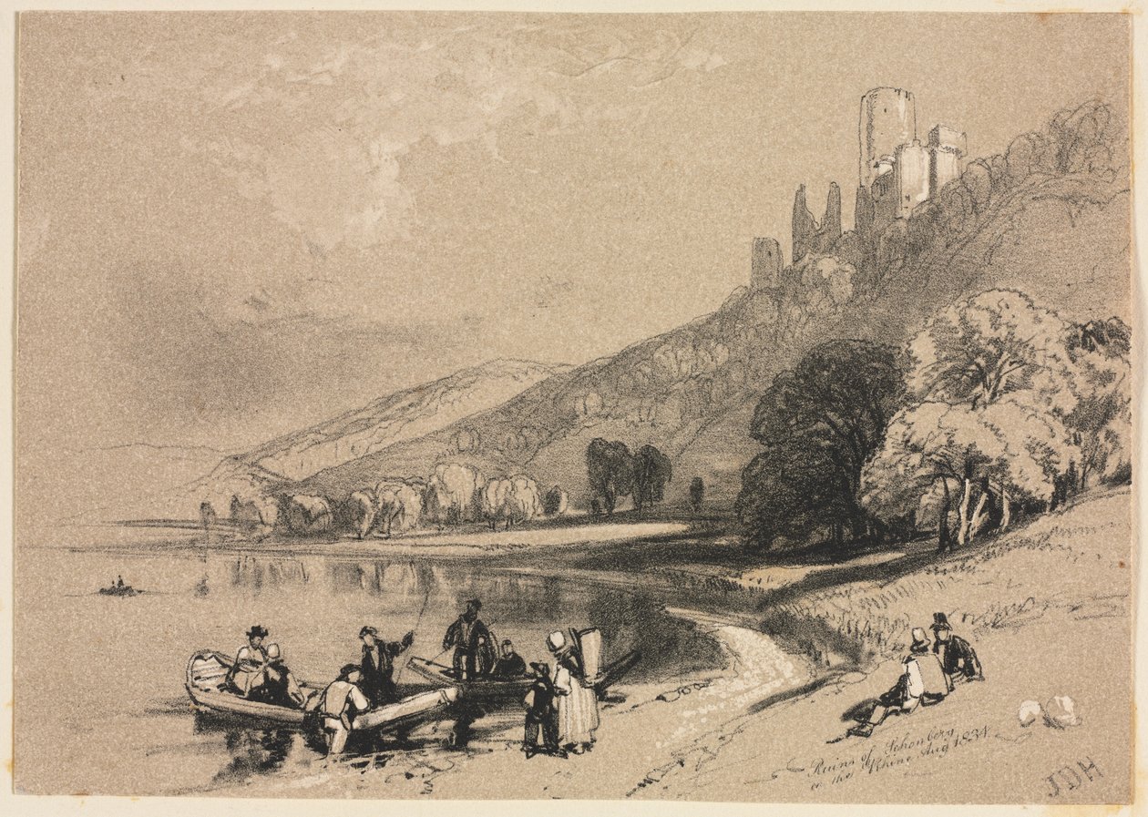 اسكتشات في الداخل والخارج: أطلال شونبرغ على نهر الراين ، 1834. بواسطة جيمس دوفيلد هاردينج