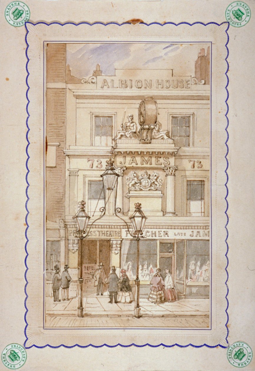 ألبيون هاوس ومدخل مسرح الأميرة ، شارع أكسفورد ، وستمنستر ، لندن ، c1840 بواسطة جيمس فيندلي