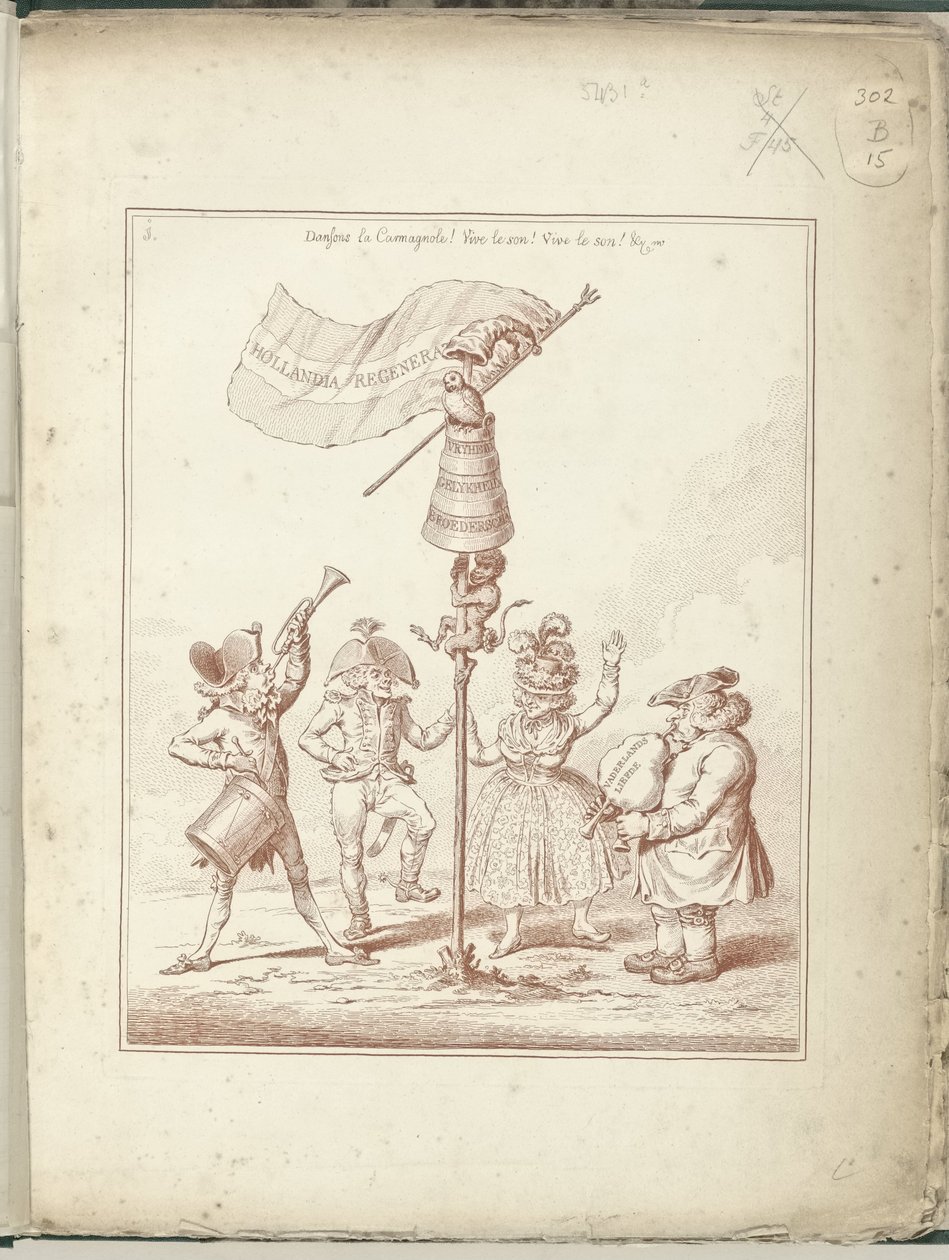 Titelprent van serie Hollandia Regenerata ، 1795 Hollandia Regenerata (العنوان على الكائن) Hollandia Regenerata (عنوان السلسلة) بواسطة جيمس جيلراي (ربما)