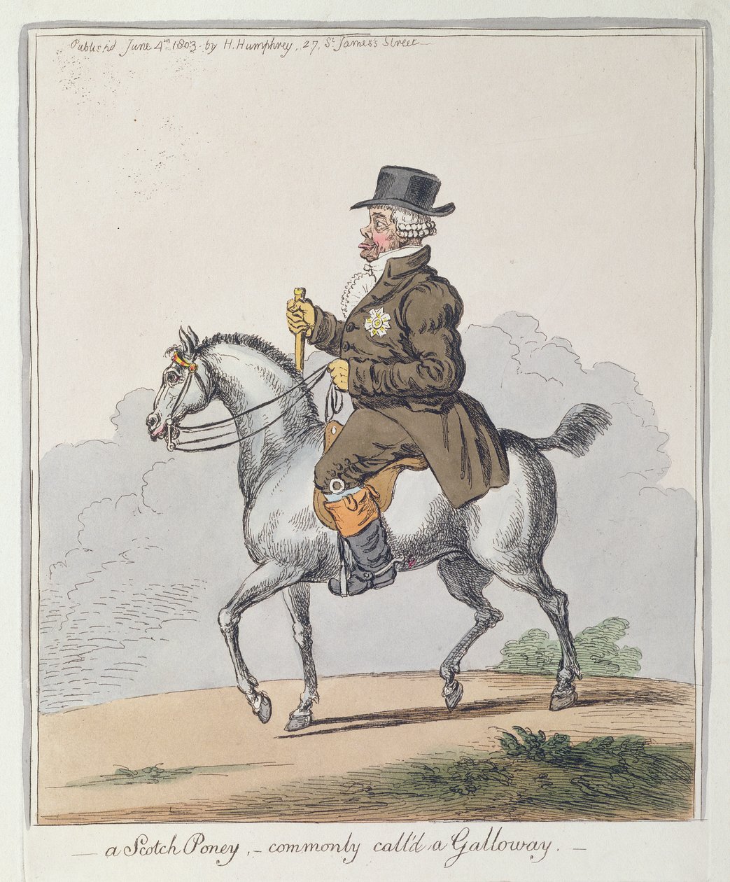 سكوتش بوني ، يطلق عليه عادة غالاوي ، نشرته هانا همفري في عام 1803 (النقش الملون يدويًا) بواسطة جيمس جيلراي