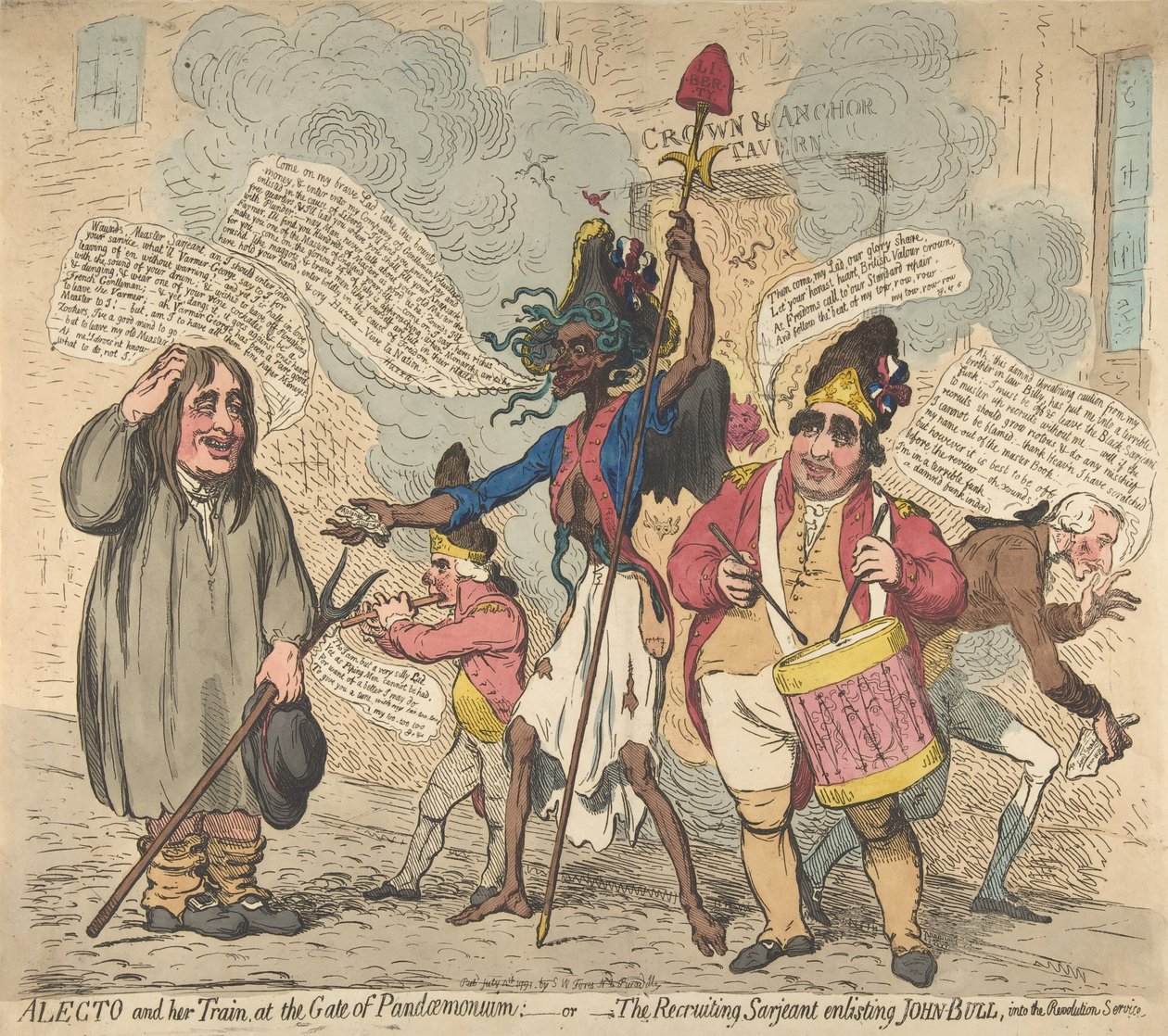Alecto وقطارها ، عند بوابة Pandaemonium: -or-The Recruiting Sarjeant Enli ... ، 4 يوليو 1791. بواسطة جيمس جيلراي