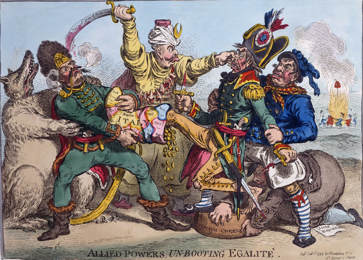 الحلفاء القوى غير Boot Egalite ، نشرته هانا همفري في 1799 (النقش الملون يدويًا) بواسطة جيمس جيلراي