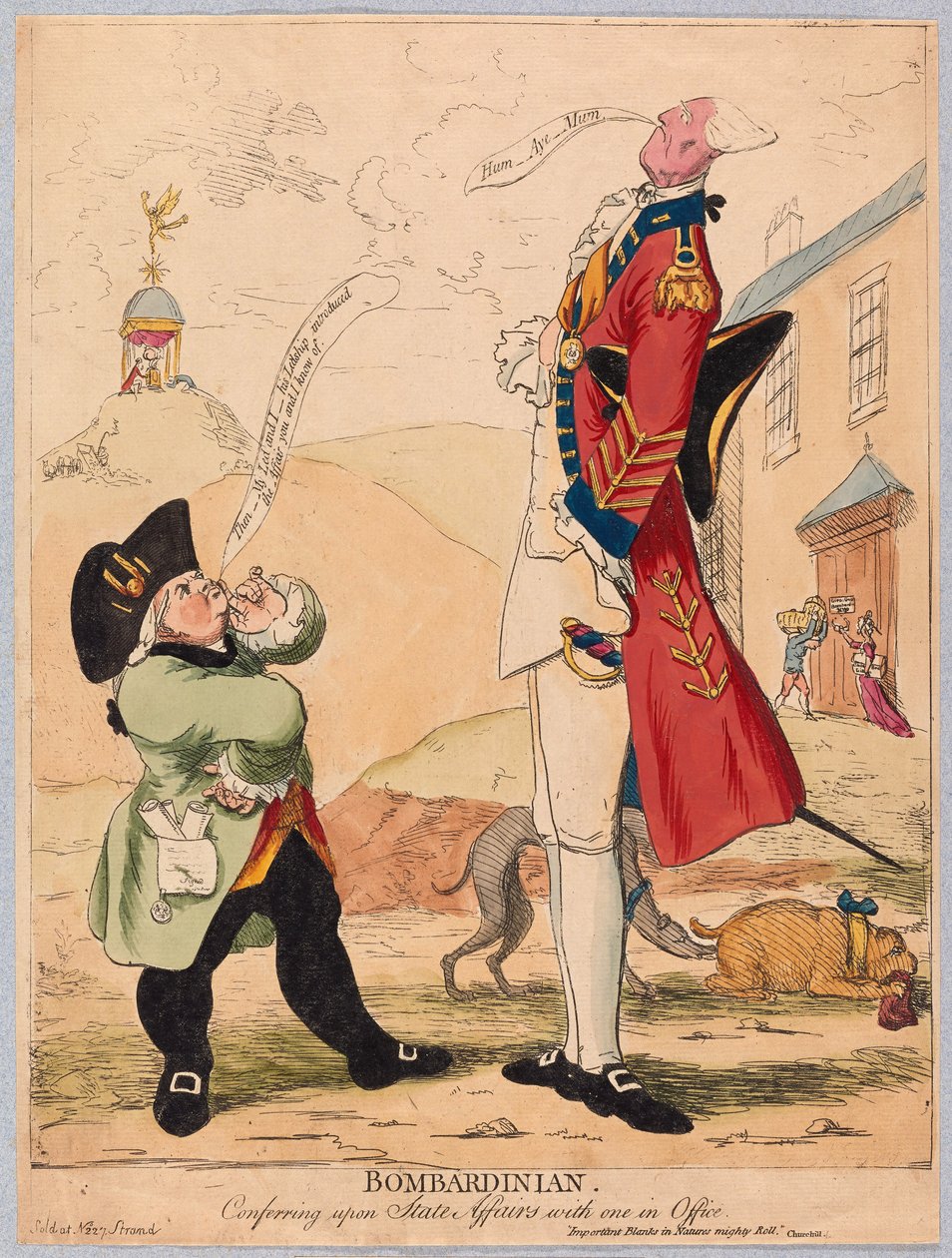بومبارديني ، يمنح شؤون الدولة مع واحد في المكتب ، الحانة. 1779 (نقش يدوي) بواسطة جيمس جيلراي