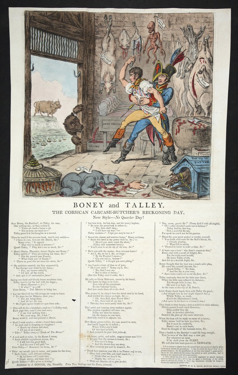 بوني وتالي ، يوم الحساب - الكورسيكان الجاسوس - لا يوجد يوم ربع !، ص. 1803 (نقش يدوي) بواسطة جيمس جيلراي