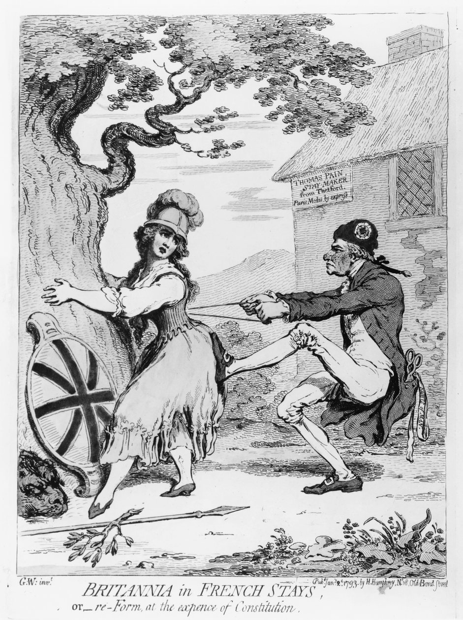 بريتانيا في الإقامة الفرنسية ، أو إعادة تشكيلها على حساب الدستور ، نشرتها هانا همفري عام 1793 (نقش) بواسطة جيمس جيلراي
