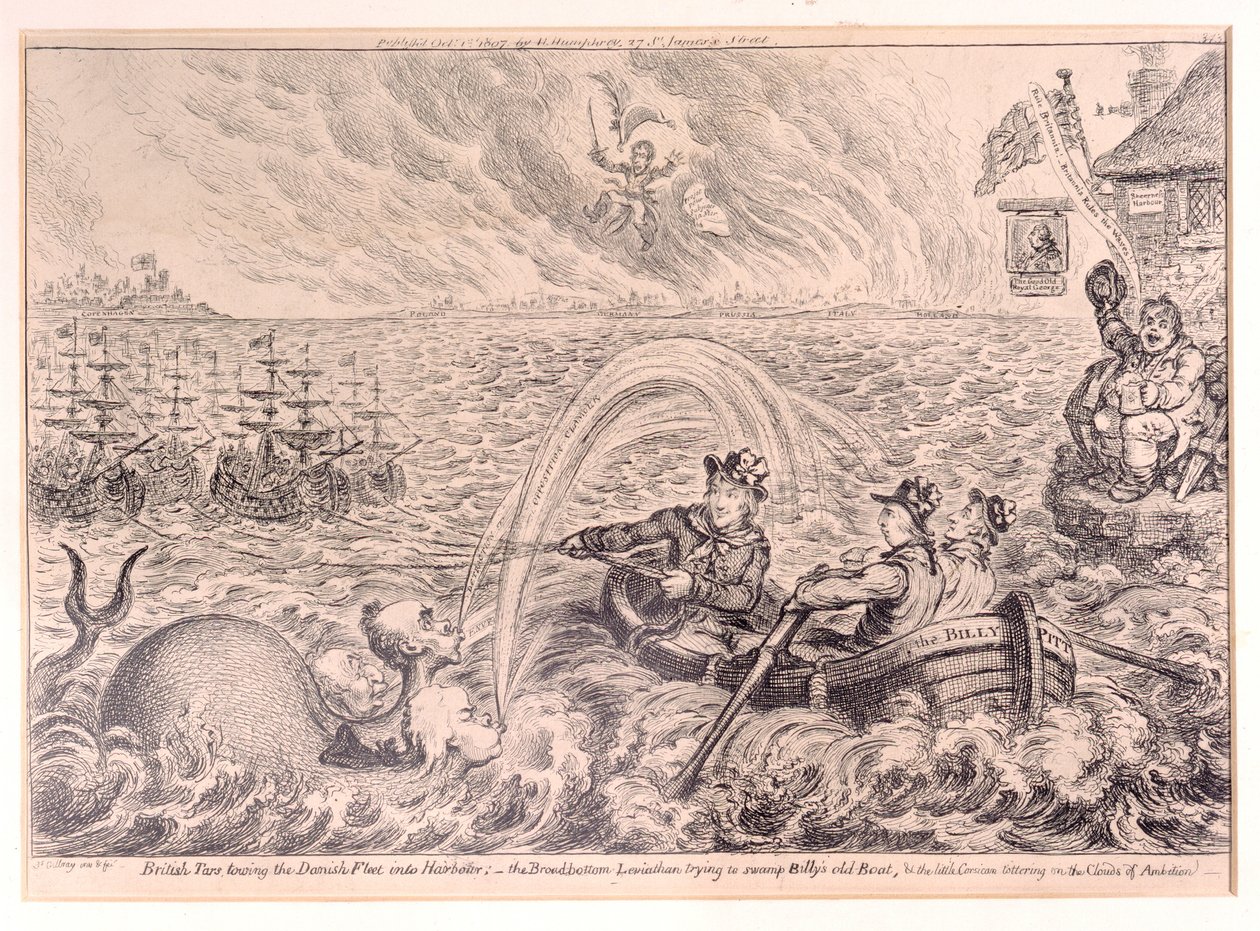القطران البريطاني سحب الأسطول الدنماركي إلى الميناء ، 1807 بواسطة جيمس جيلراي
