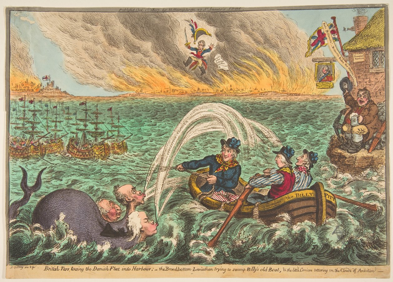 القطران البريطاني يسحب الأسطول الدنماركي إلى الميناء ، نهر ليفياثان العريض ... ، 1 أكتوبر 1807. بواسطة جيمس جيلراي