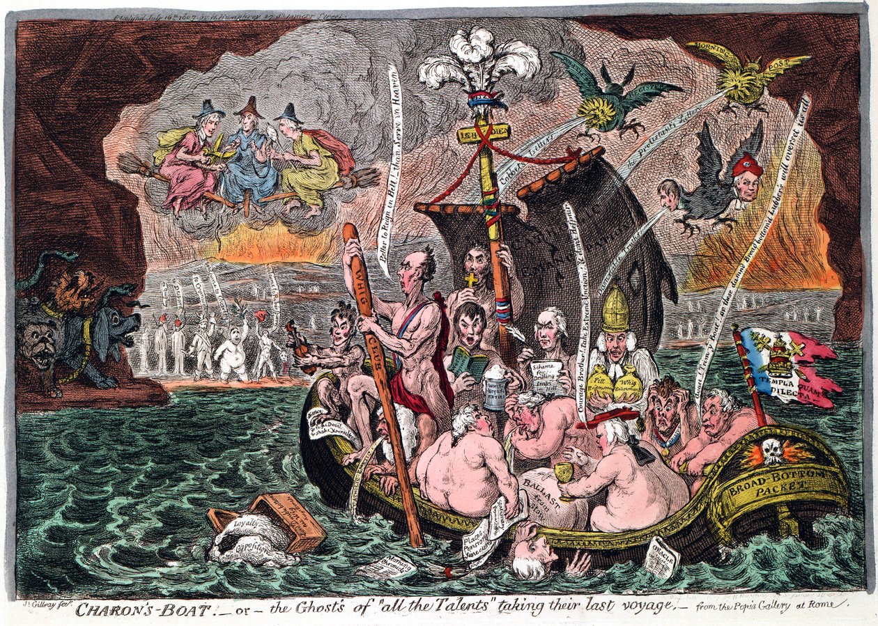 قارب Charons ، أو أشباح جميع المواهب في رحلتهم الأخيرة ، 1807 بواسطة جيمس جيلراي