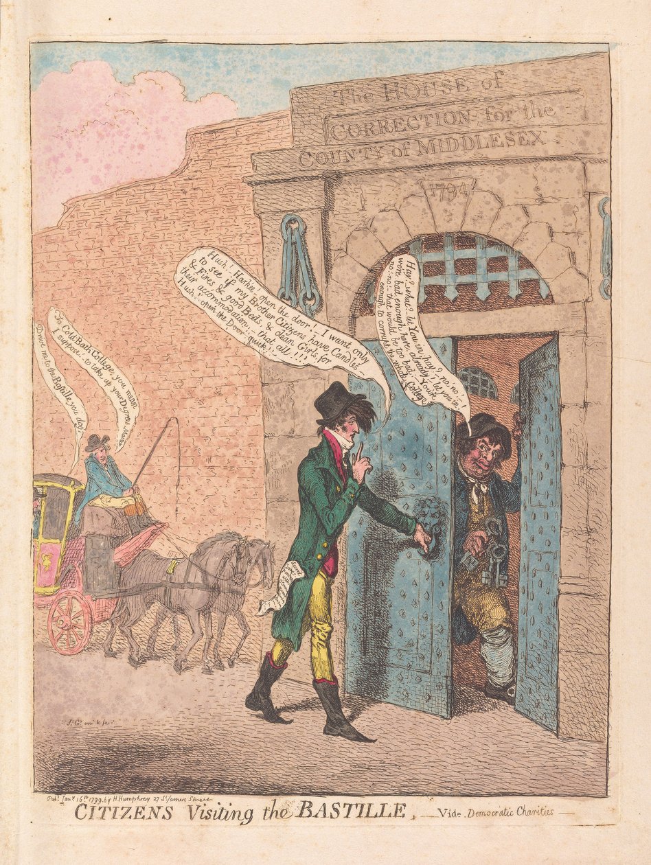 المواطنون يزورون الباستيل ، الحانة. 1799 (نقش ملون) بواسطة جيمس جيلراي
