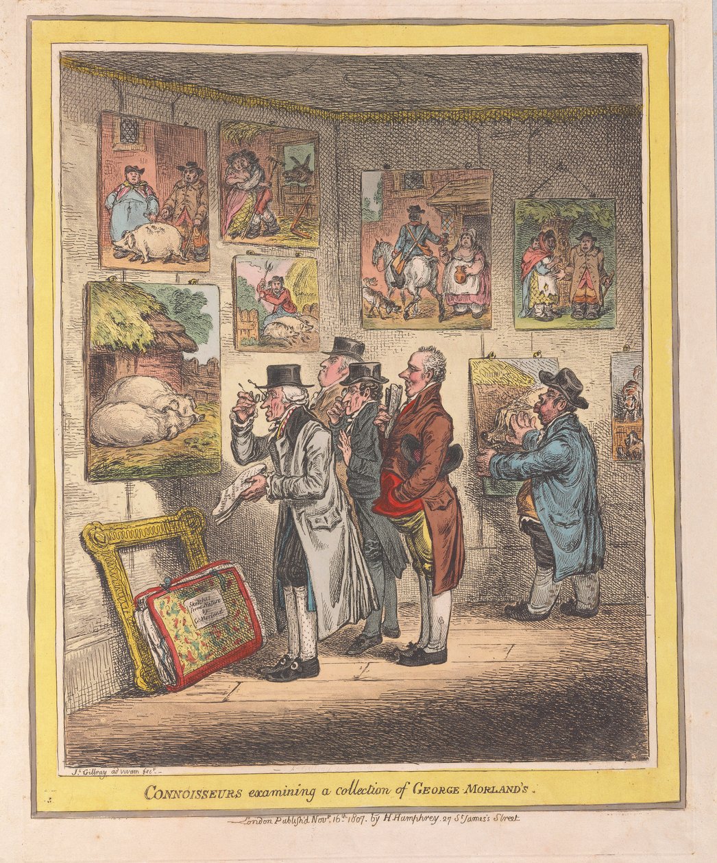 متذوقون يفحصون مجموعة من حانة جورج مورلاندز. 1807 (نقش يدوي) بواسطة جيمس جيلراي