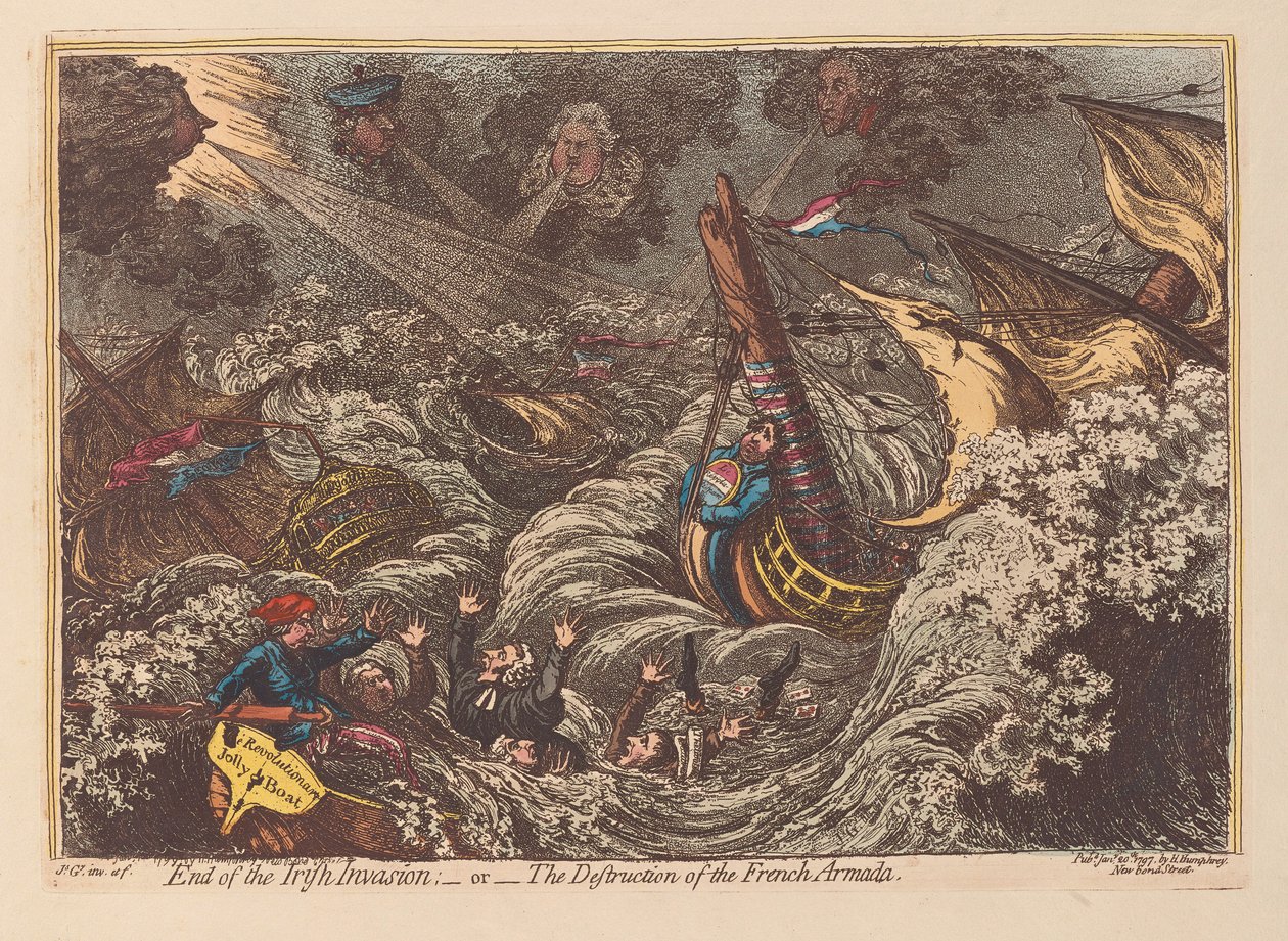 نهاية الغزو الأيرلندي أو ذروة أرمادا الفرنسية ، حانة. 1797 (نقش يدوي) بواسطة جيمس جيلراي