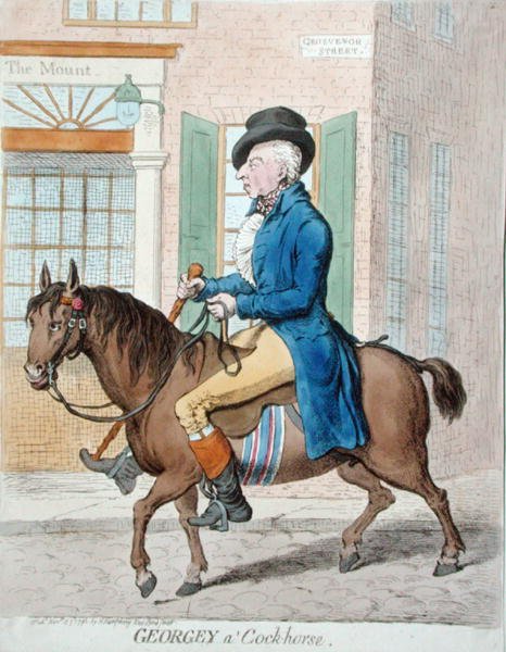 Georgey a 'Cockhorse ، التي نشرتها هانا همفري عام 1796 (نقش ملون يدويًا) بواسطة جيمس جيلراي