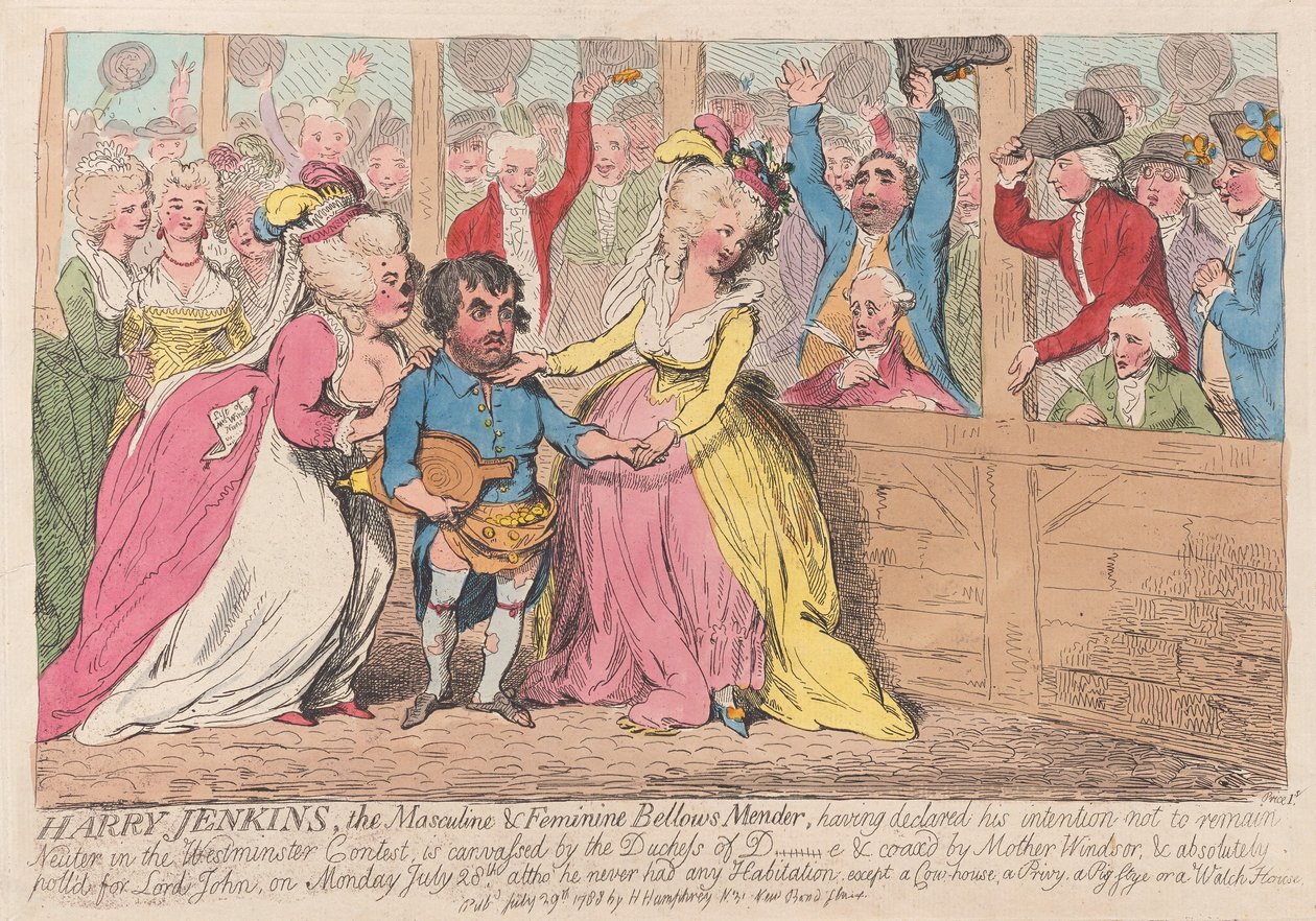 هاري جينكينز ، Mowsuline & Feminine Bellows Mender ، حانة. 1788 (نقش ملون) بواسطة جيمس جيلراي