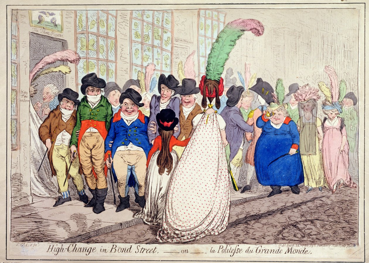 تغيير كبير في شارع بوند ، أو La Politesse du Grande Monde ، نشرته هانا همفري في عام 1796 (النقش الملون يدويًا) بواسطة جيمس جيلراي