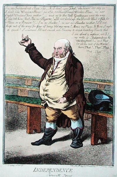 الاستقلال ، أو Tyrwhitt Jones ، الذي نشرته هانا همفري في عام 1799 (نقش ملون يدويًا) بواسطة جيمس جيلراي