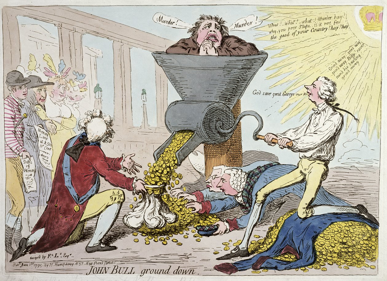 جون بول جراوند داون ، نشرته هانا همفري في عام 1795 (النقش الملون يدويًا) بواسطة جيمس جيلراي