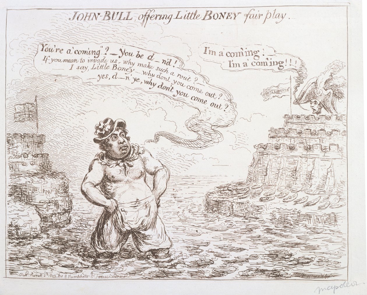 قدم جون بول لعبة Little Boney العادلة ، التي نشرتها هانا همفري في عام 1803 بواسطة جيمس جيلراي