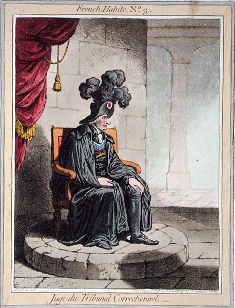 Juge du Tribunal Correctionnel ، اللوحة 9 من "العادات الفرنسية" التي نشرتها هانا همفري في عام 1798 (النقش الملون) بواسطة جيمس جيلراي