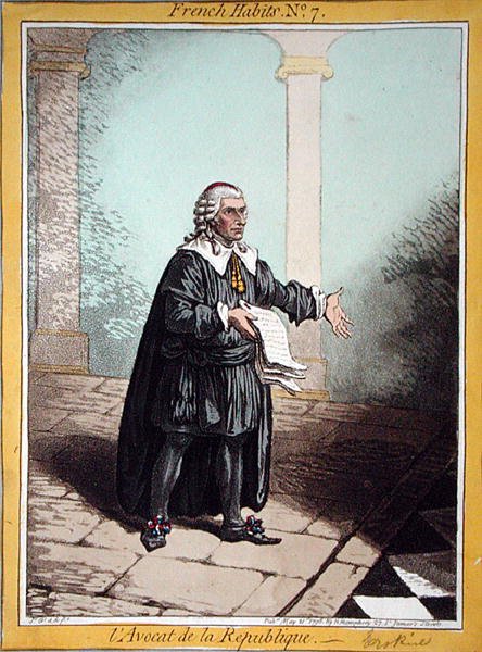 L'Avocat de la Republique ، اللوحة 7 من "العادات الفرنسية" التي نشرتها هانا همفري عام 1798 (نقش ملون) بواسطة جيمس جيلراي