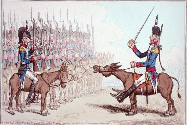 L'Infanterie Francaise en Egypte ، أو Le General l'Asne تحول إلى إبراهيم بك ، نشرته هانا همفري في عام 1799 (نقش ملون يدويًا) بواسطة جيمس جيلراي