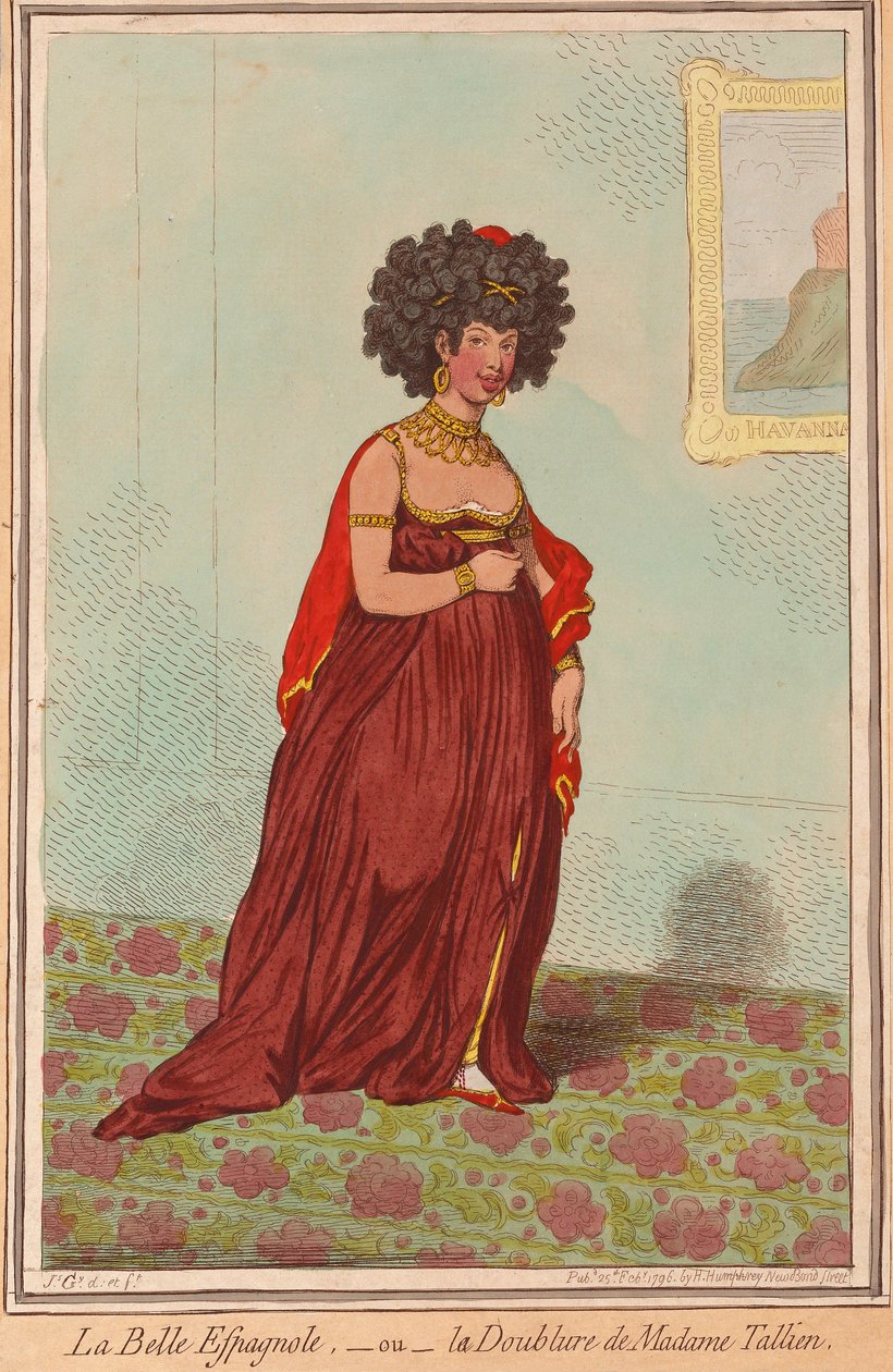 La Belle Espagnole ou la Doublure de Madame Tallien، pub 1796 (نقش ملون باليد) بواسطة جيمس جيلراي