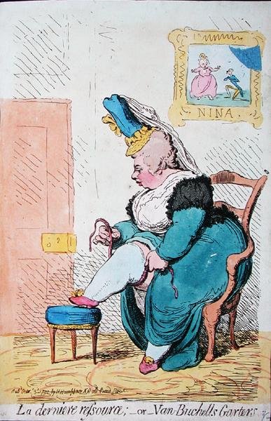 لا ديرنيير ريسورس ، أو Van Buchells Garters ، الذي نشرته هانا همفري في عام 1791 (نقش ملون يدويًا) بواسطة جيمس جيلراي