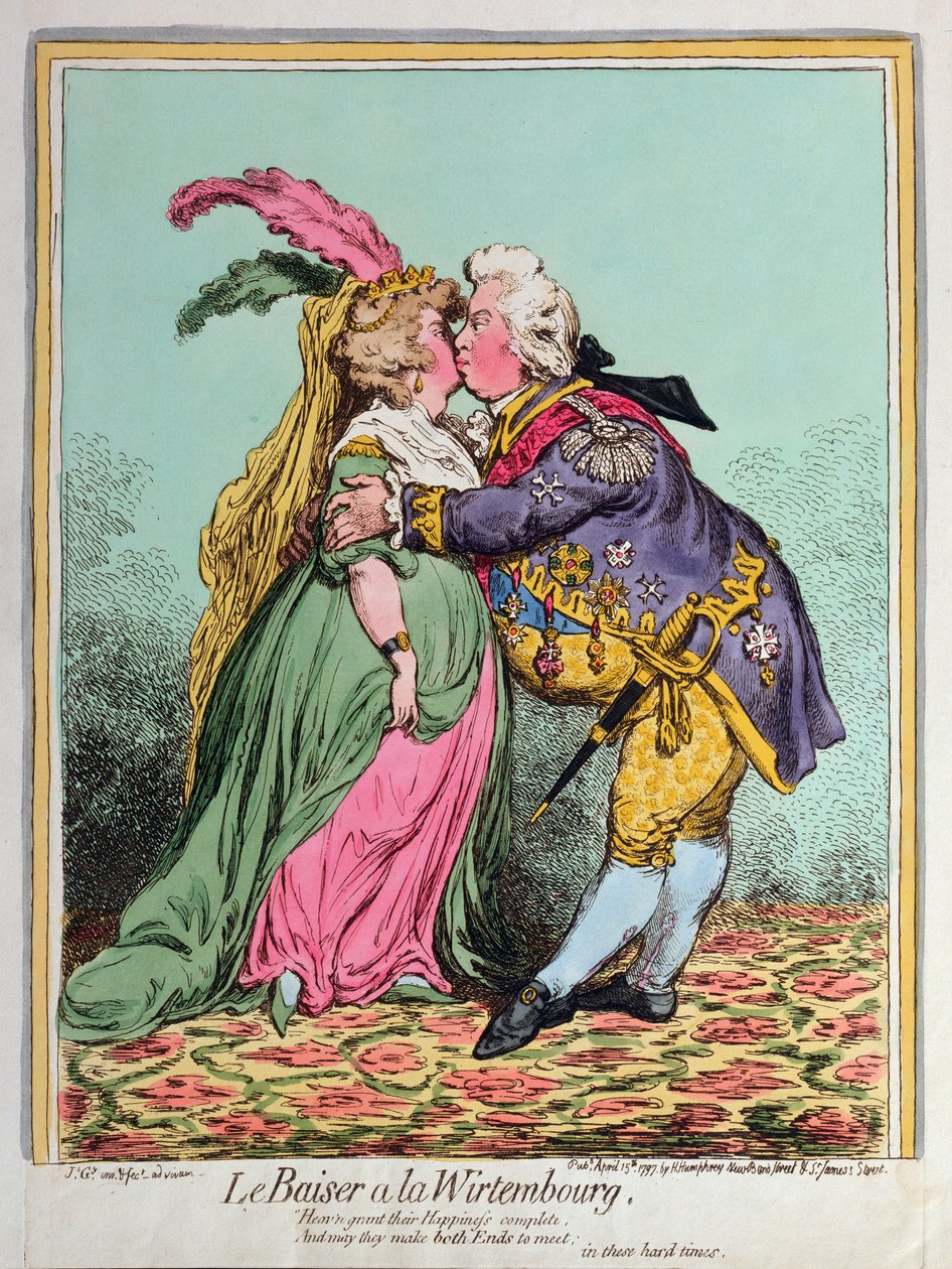 Le Baiser a la Wirtembourg ، نشرته هانا همفري في 1797 (النقش الملون يدويًا) بواسطة جيمس جيلراي