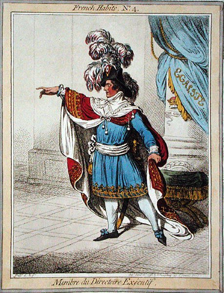 Membre du Directoire Executif ، اللوحة 4 من "العادات الفرنسية" التي نشرتها هانا همفري في عام 1798 (نقش ملون) بواسطة جيمس جيلراي